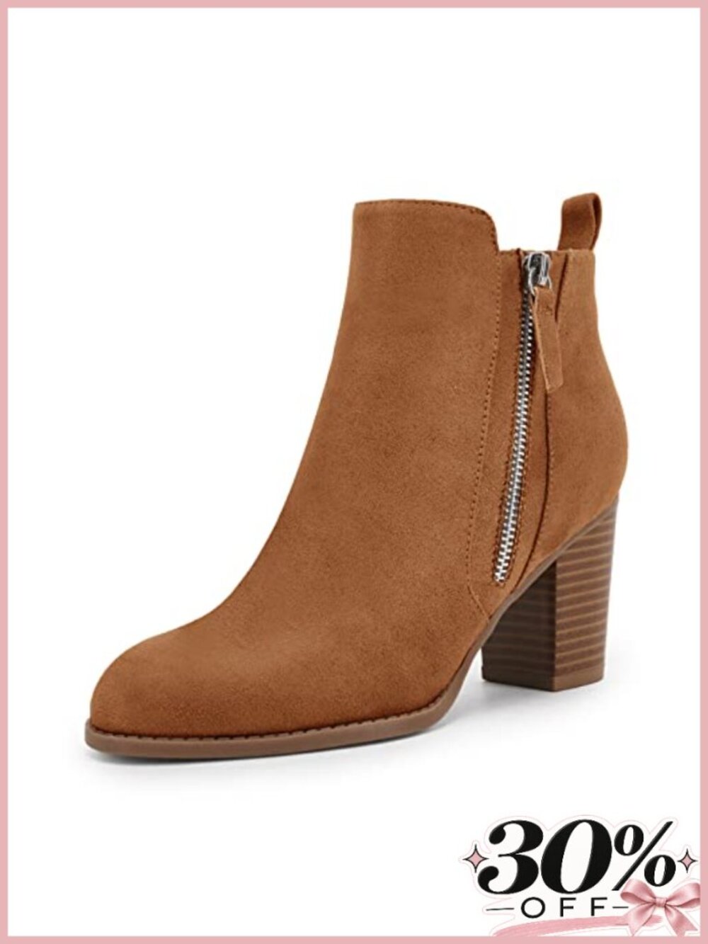 Suede Ankle Boots Chunky Block Heel Pointed Toe Side Zipper Fall Winter